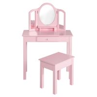 Schmink- & Frisiertisch, Kinderanrichte / Schminktisch mit Schminkspiegel u. Hocker, rosa