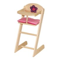 Puppenhochstuhl Serie 'Happy Fee', für Puppen und Babypuppen, Holz natur mit Blume