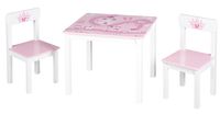 Kinder Sitzgruppe 'Krone', 2 Kinderstühlen & 1 Tisch, mit Prinzessin/Schloß/Einhorn, rosa