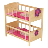 Puppenetagenbett Serie „Happy Fee“, Holz natur, inkl. textiler Ausstattung, abnehmbare Blume