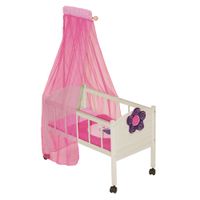 Puppenbett Serie 'Happy Fee', Holz natur inkl. textiler Ausstattung, Bettwäsche & Himmel pink
