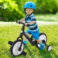 Kinder Laufrad, Lauflernrad, Kinderfahrrad, 2-in-1, Kinderrad mit Stützrädern und Pedalen, 2-5 Jahre, Sitzhöhenverstellbar, PP, Schwarz, 85 x B36 x H54 cm