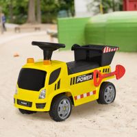 Sitzbagger für Kinder Rutscherfahrzeug mit Kippen Eimer und Schaufel Fuß Rutscherauto unter Sitz Lagerung für Baby 18-36 Monaten Metall PP-Kunststoff Gelb 72 x 28,2 x 42 cm