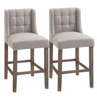 2er-Set Barhocker moderne Küchenstühle Bistrohocker Barstühle für Küche mit Rückenlehne Tresenhocker Leinen-Touch Gummiholz Beige 47 x 50 x 101 cm