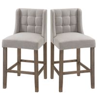 2er-Set Barhocker moderne Küchenstühle Leinen-Touch Gummiholz Beige 47 x 50 x 101 cm