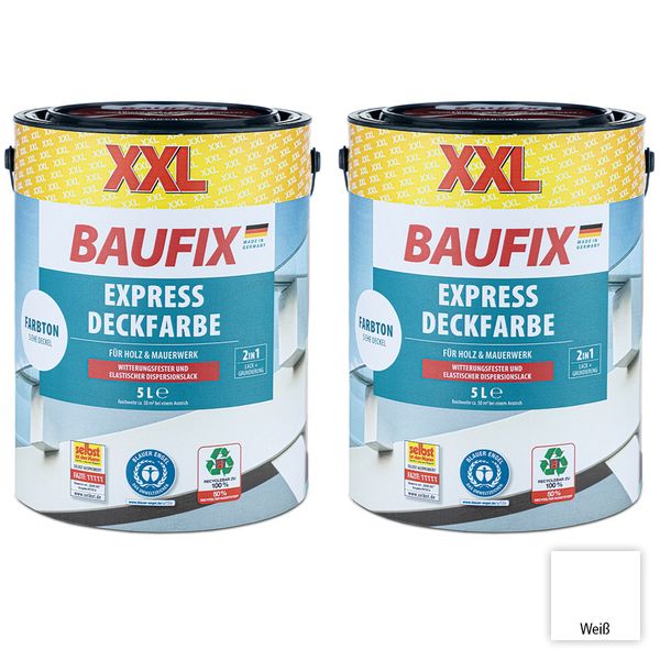 XXL-Express-Deckfarbe 5 Liter, Weiß - 2er-Set