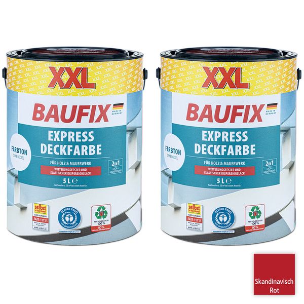 XXL-Express-Deckfarbe 5 Liter, Skandinavisch Rot - 2er-Set