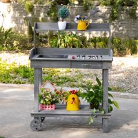 Pflanztisch mit Schublade Gärtnertisch mit Waschbecken & Rollen Grau
