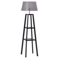 Stehlampe Standleuchte Kiefernholz Leinen Schwarz+Grau 45 x 45 x 148 cm