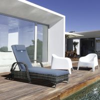 Mobile Gartenliege Sonnenliege Rattanliege Gartenmöbel Grau