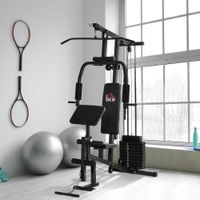 Gym Kraftstation Fitnessstation Multigym inkl. Gewichten Metall Schwarz