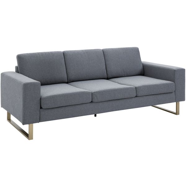 Polstersofa 3-Sitzer Sofa Stoffsofa Sitzmöbel Kissen Armlehne Leinen dunkelgrau 200 x 82 x 78 cm