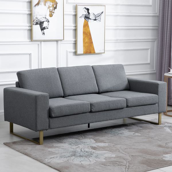 Polstersofa 3-Sitzer Sofa Stoffsofa Sitzmöbel Kissen Armlehne Leinen dunkelgrau 200 x 82 x 78 cm