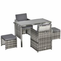 Polyrattan Sitzgruppe Essgruppe Gartenset Garnitur 11 tlg. mit Kissen, Grau