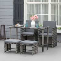 Polyrattan Sitzgruppe Essgruppe Gartenset Garnitur 11 tlg. mit Kissen, Grau