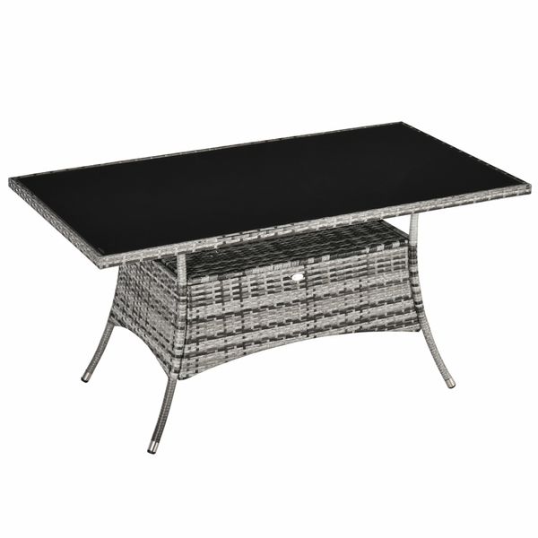 Gartentisch Glastisch Esstisch Gartenmöbel, Polyrattan+Sicherheitsglas, Grau+Schwarz, 150x85x74cm