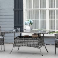 Gartentisch Glastisch Esstisch Gartenmöbel, Polyrattan+Sicherheitsglas, Grau+Schwarz, 150x85x74cm