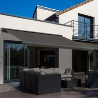 Elektrische Markise mit Fernbedienung Handkurbel Gelenkarmmarkise Sonnenschutz Dunkelgrau 3x2,5m