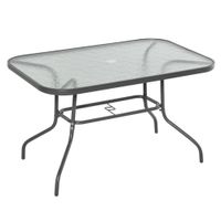Gartentisch Bistrotisch Balkontisch Garten Beistelltisch Bistrotisch Gartenmöbel mit Glasplatte Schirmloch Hartglas + Metall Carbongrau 120 x 80 x 70 cm
