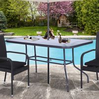 Gartentisch Bistrotisch mit Glasplatte Schirmloch Hartglas + Metall Carbongrau 120 x 80 x 70 cm