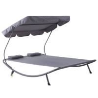 Doppelliege Sonnenliege mit Sonnendach rollbar Stahl Cremeweiß/Grau