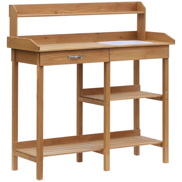 Pflanztisch Gärtnertisch Blumentisch mit Wanne Garten Tannenholz Erle 117 x 45 x 121 cm