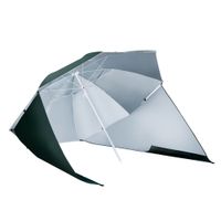 2 in 1 Sonnenschirm Strandschirm Windschutz Strandmuschel Dunkelgrün F210xH222cm