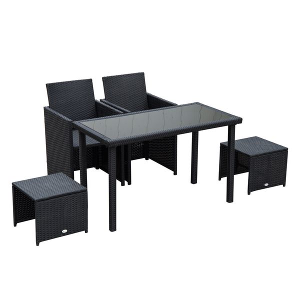 Polyrattan Sitzgruppe Essgruppe Gartenset Garnitur 11 tlg. mit Kissen, Schwarz