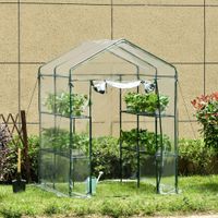 Foliengewächshaus Gewächshaus Treibhaus Tomatenhaus mit Ablagen, PVC+Stahl, 143x143x195cm