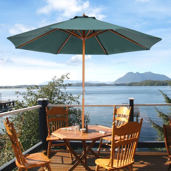 Holz Sonnenschirm Holzschirm Gartenschirm Balkonschirm 2,5m Dunkelgrün