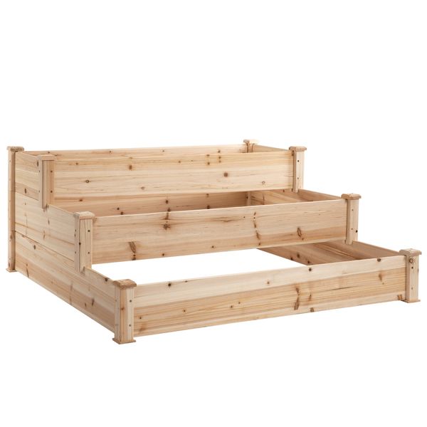 Hochbeet 3-stufige Gartenbeet Blumentreppe für Balkon Garten Natur Tannenholz 124 x 124 x 56 cm