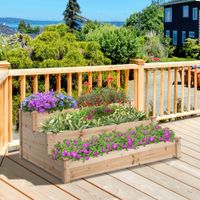 Hochbeet 3-stufige Gartenbeet Blumentreppe für Balkon Garten Natur Tannenholz 124 x 124 x 56 cm