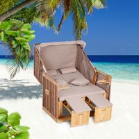 Strandkorb mit Sitzhocker und Klapptisch Getrankehaltern PE Rattan Beige 118 x 79 x 150 cm
