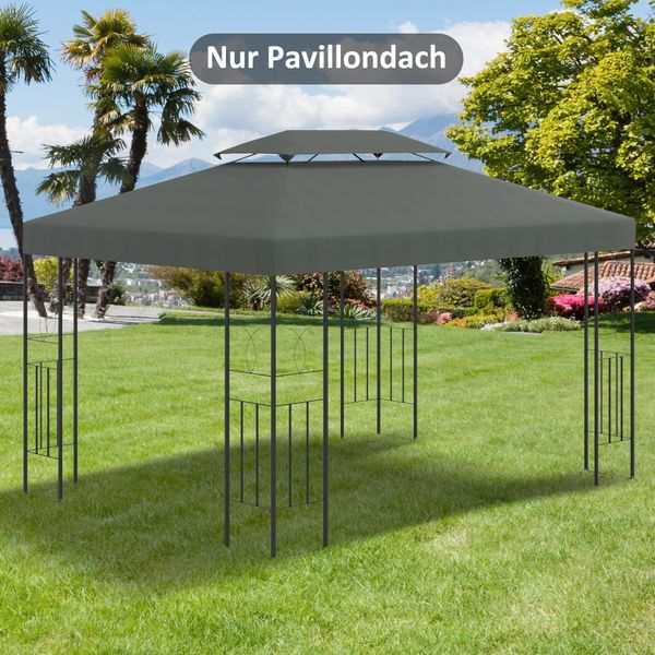 Ersatzdach Pavillondach für Metallpavillon Gartenpavillon Gartenzelt Polyester 3x4m Dunkelgrau