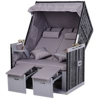 Strandkorb mit Sitzhocker und Klapptisch Volllieger Getrankehaltern PE Rattan Grau 118 x 79 x 150cm