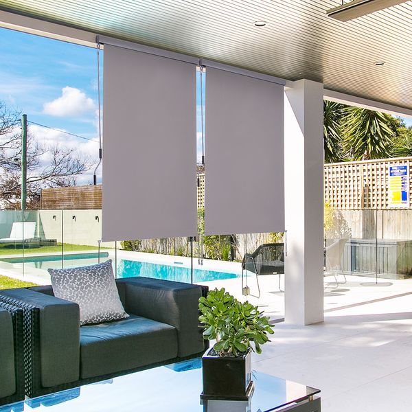 Senkrechtmarkise Balkonmarkise Sichtschutz mit Handkurbel Polyester+Aluminium Grau 120 x 200 cm