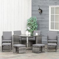 9 tlg. Polyrattan Gartenmöbel Rattan Gartenset Essgruppe inkl. Kissen Grau 109 x 109 x 72 cm