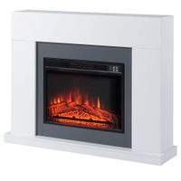 LED Elektrokamin Standkamin Kaminofen mit Flammeneffekt 1800/2000W Innenraumheizung mit Holzrahmen Dekokamin MDF Weiß 113 x 26,6 x 87,5 cm
