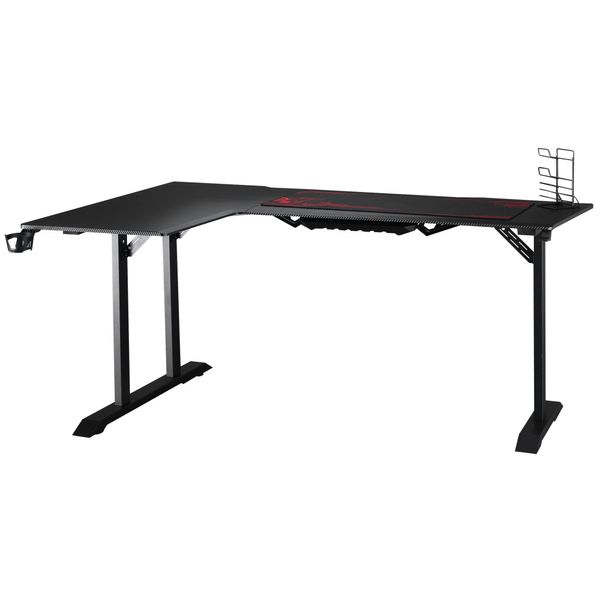 Gaming Tisch L-förmige mit Kopfhörerhaken Getränkehalterung Metall Schwarz+Rot 168 x 109 x 78 cm