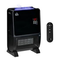 2 in 1 Heizlüfter mit Fernbedienung Luftbefeuchter Keramik LED-Licht Befeuchtungsfunktion 8-Stunden-Timer Heizer Heizung 2000W ABS Schwarz 33 x 21 x 49,5 cm