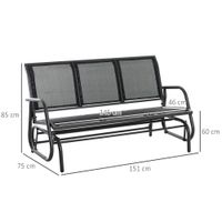 Schaukelbank 3-Sitzer Gartenbank Gartenschaukel Parkbank Metall Gartenmöbel Schwarz 151 x 75 x 85 cm