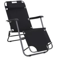 Sonnenliege mit Kissen, Klappbare Strandliege, 2-Stufige Gartenliege , 2-in-1 Relaxliege, Metall + Oxfordstoff, Schwarz 118 x 60 x 80 cm