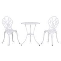 Sitzgruppe 3-teilige Essgruppe Gartenmöbel-Set 1 Tisch+2 Stühle mit Schirmloch Terrasse Aluminium Weiß Ø60 x 67H cm