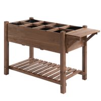 Hochbeet Pflanzkasten mit 8 geteilten Gittern faltbare Ablage Blumenkasten Blumentopf Kräuterbeet Massivholz Braun 123 x 54 x 74 cm