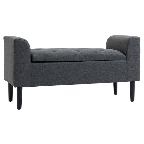 Sitzbank mit Stauraum Sitztruhe belastbar bis 130 kg Gummiholz Dunkelgrau 116 x 44 x 58 cm