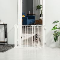 Hunde Absperrgitter Türschutzgitter mit Tür klappbar Weiß 202,5 cm