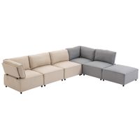 Ecksofa Eckcouch 6tlg. Sofagarnitur Couchgarnitur mit Chaiselongue Stoffsofa Farbblock-Design L-Form Leinen-Touch Grau+Beige 325 x 83 x 80 cm