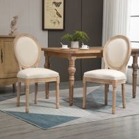 2er Set Esszimmerstühle Vintage mit Rückenlehne Linen-Touch Massivholz Creme+Natur 49 x 56 x 96 cm