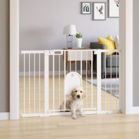 Türschutzgitter Treppenschutzgitter Hunde Absperrgitter Schutzgitter für Haustier Hundegitter Klemmbefestigung Metall ABS Weiß 75-131 x 76 cm