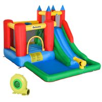 Hüpfburg mit Gebläse Wasserrutsche aufblasbare Spielburg für 4 Kinder
